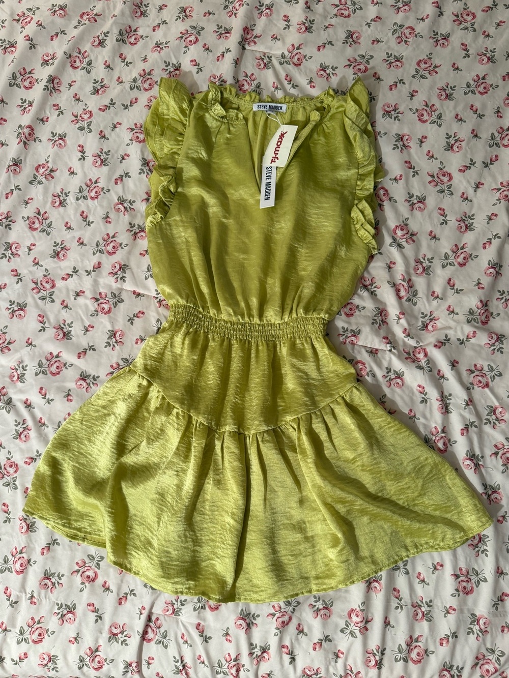 Steve Madden Womens Lime Green Ruffle Waist dress size xs